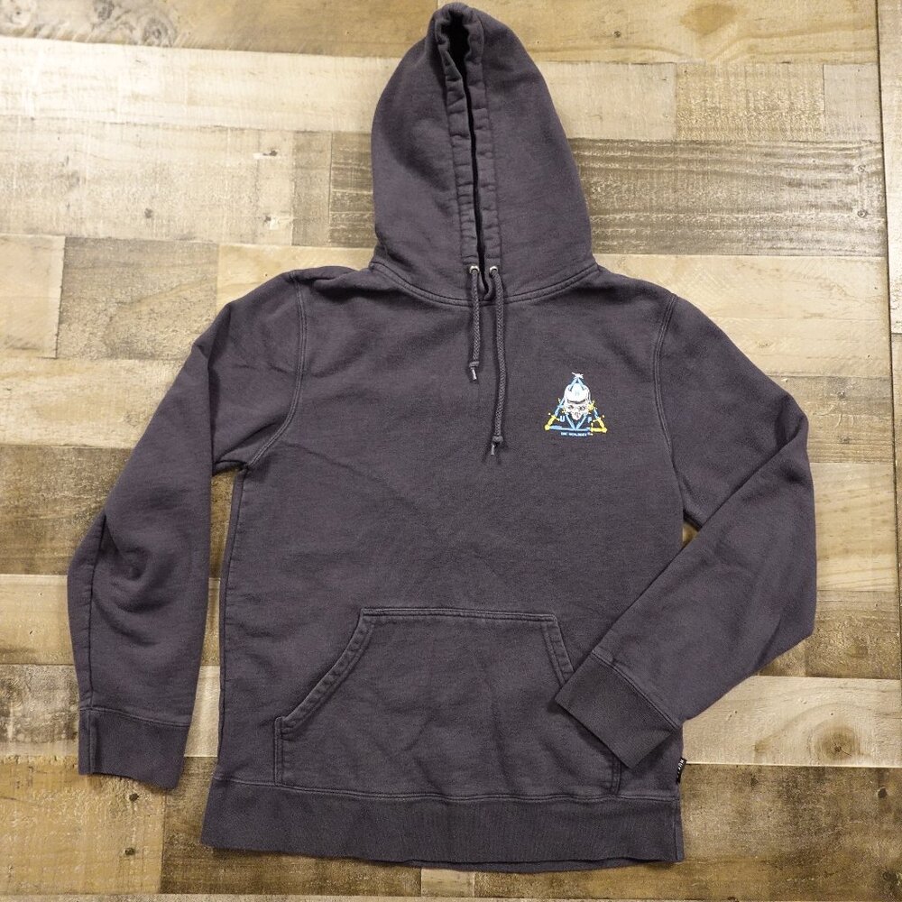 HUF Worldwide Pullover Hoodie‎ Men’s Medium Washed Charcoal Navy Skull Graphic